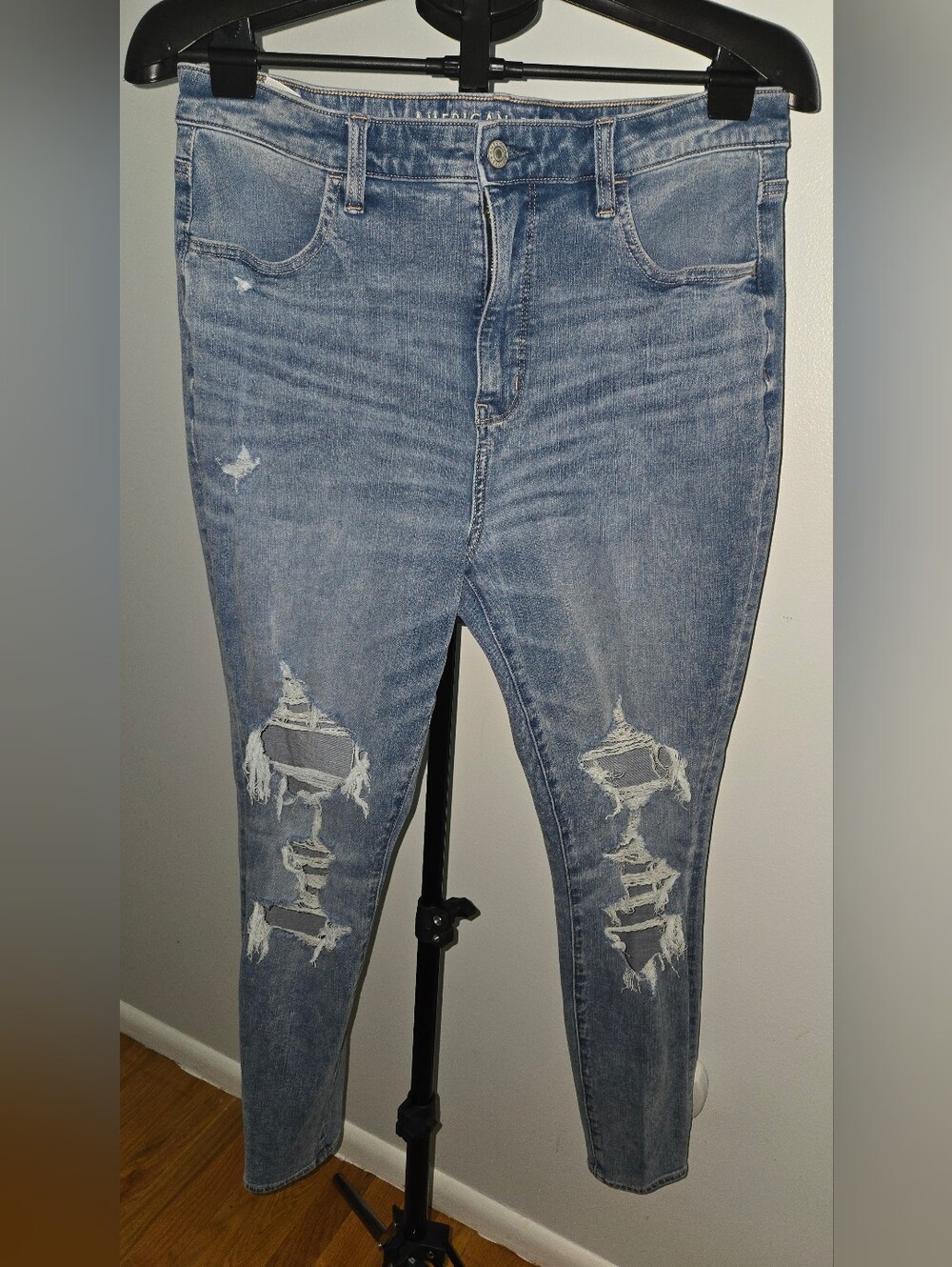 American Eagle Outfitters Distressed Light Blue Straight Leg Jeans